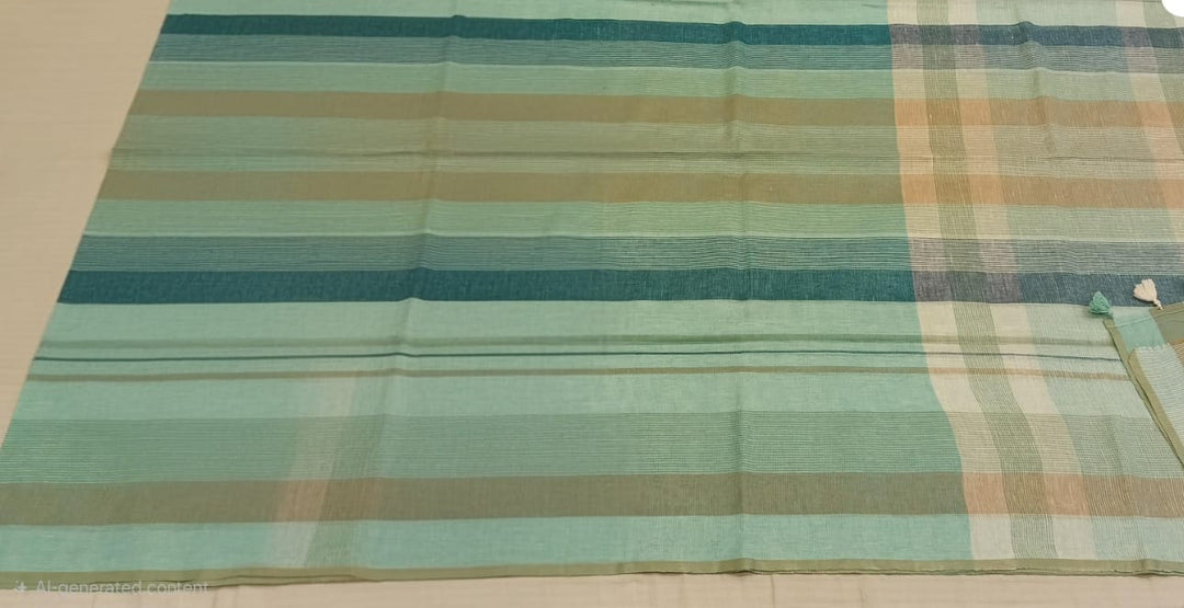 Elegant Aqua Blue Striped Handloom Saree