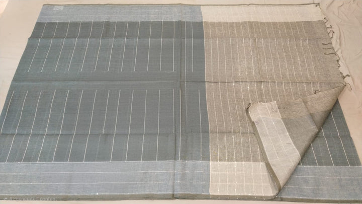 Elegant Grey Striped Handloom Saree