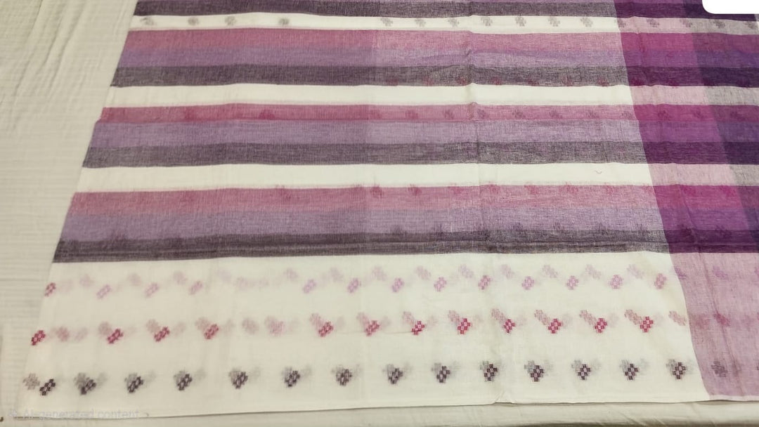Elegant White &amp; Purple Handwoven Saree