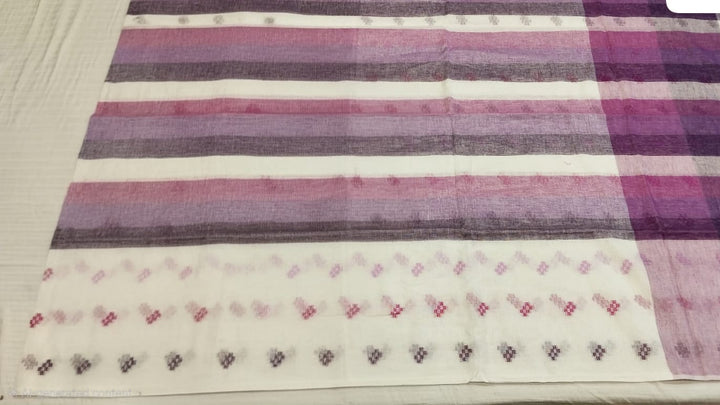 Elegant White &amp; Purple Handwoven Saree