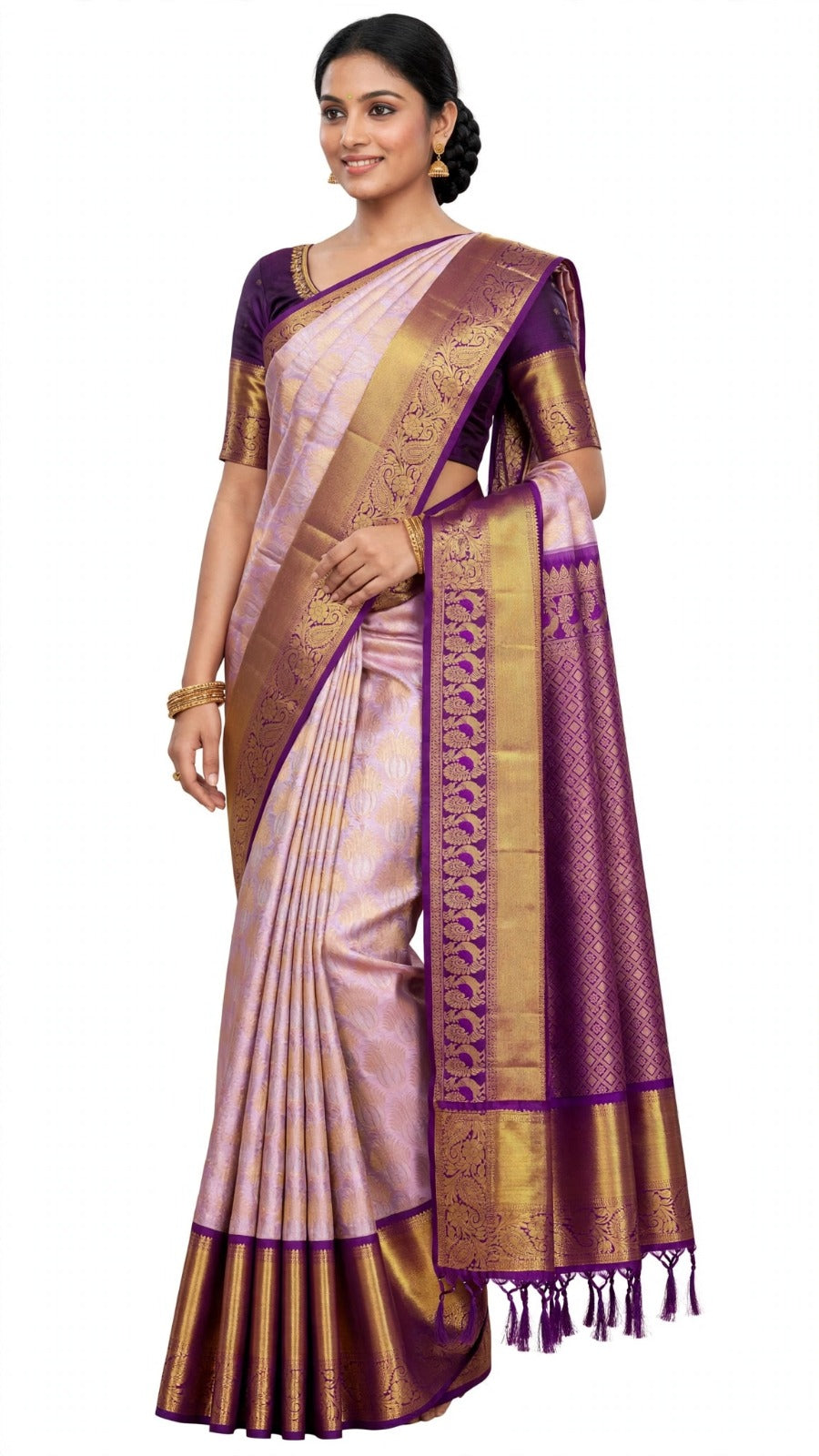 Lavender &amp; Purple Kanjivaram Silk Saree