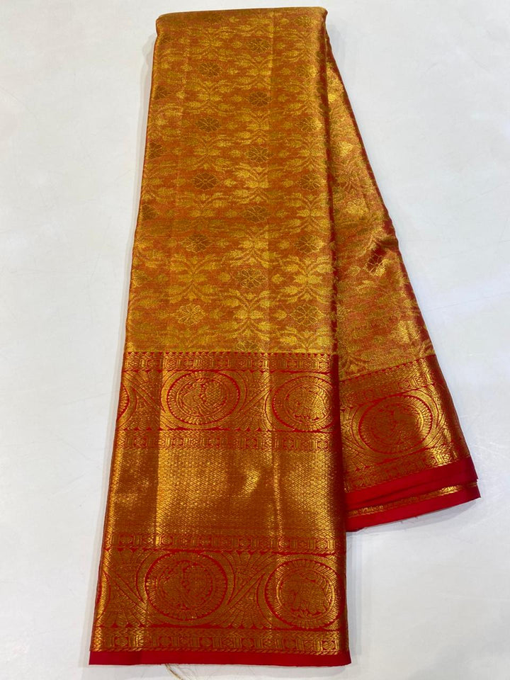 Rich Orange &amp; Maroon Banarasi Silk Saree
