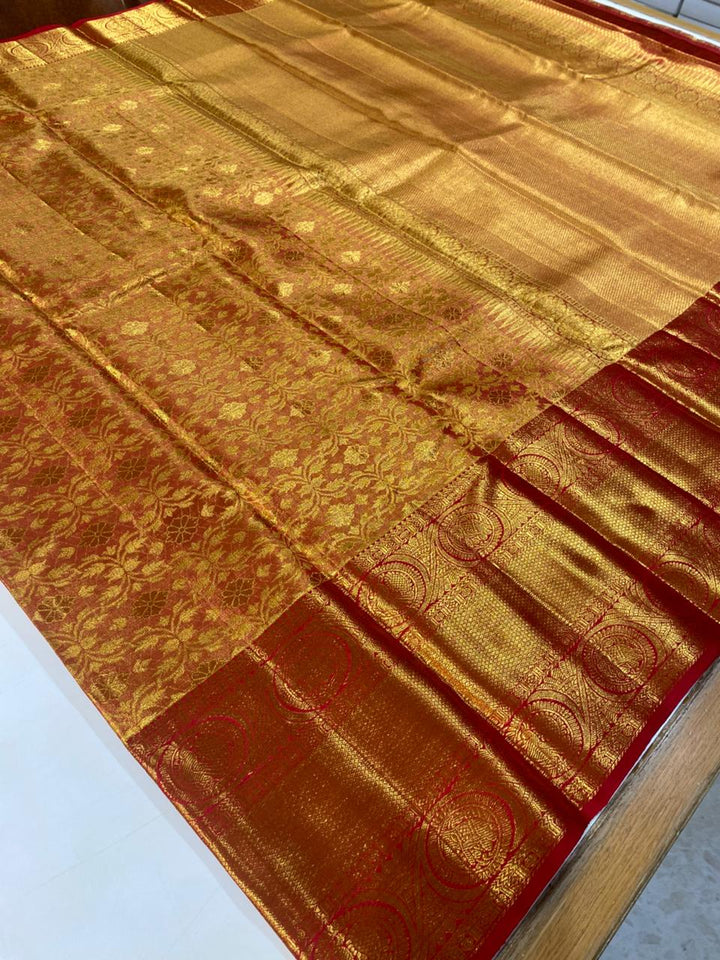 Rich Orange &amp; Maroon Banarasi Silk Saree