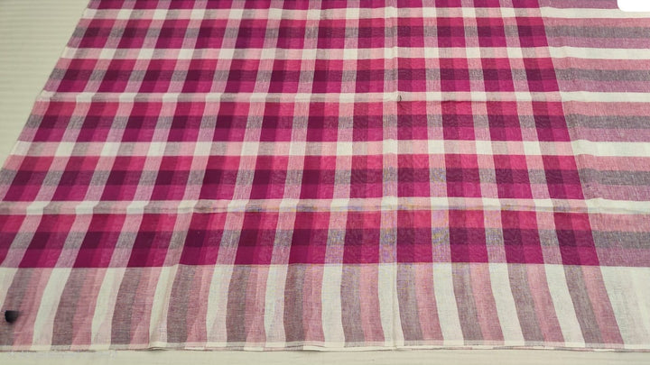 Pink &amp; White Checkered Handloom Saree with Tassel Pallu