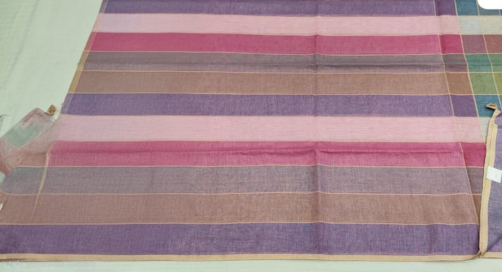 Pastel Pink &amp; Lavender Multicolor Striped Saree