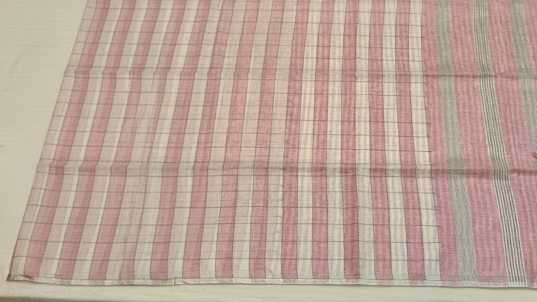 Pink White Checks Saree