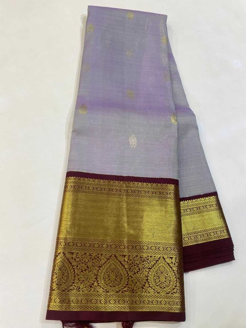 Lavender &amp; Maroon Kanjivaram Silk Saree