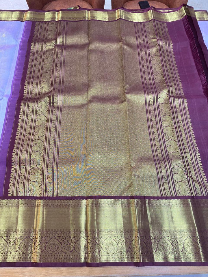 Lavender &amp; Maroon Kanjivaram Silk Saree