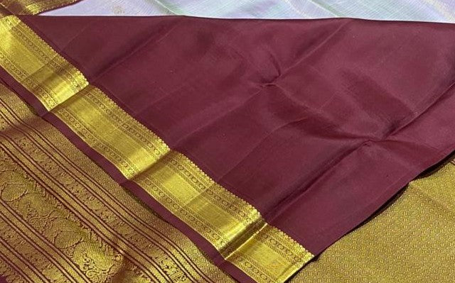 Lavender &amp; Maroon Kanjivaram Silk Saree