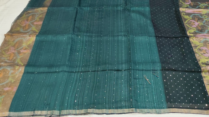 Teal Green Printed Border Saree