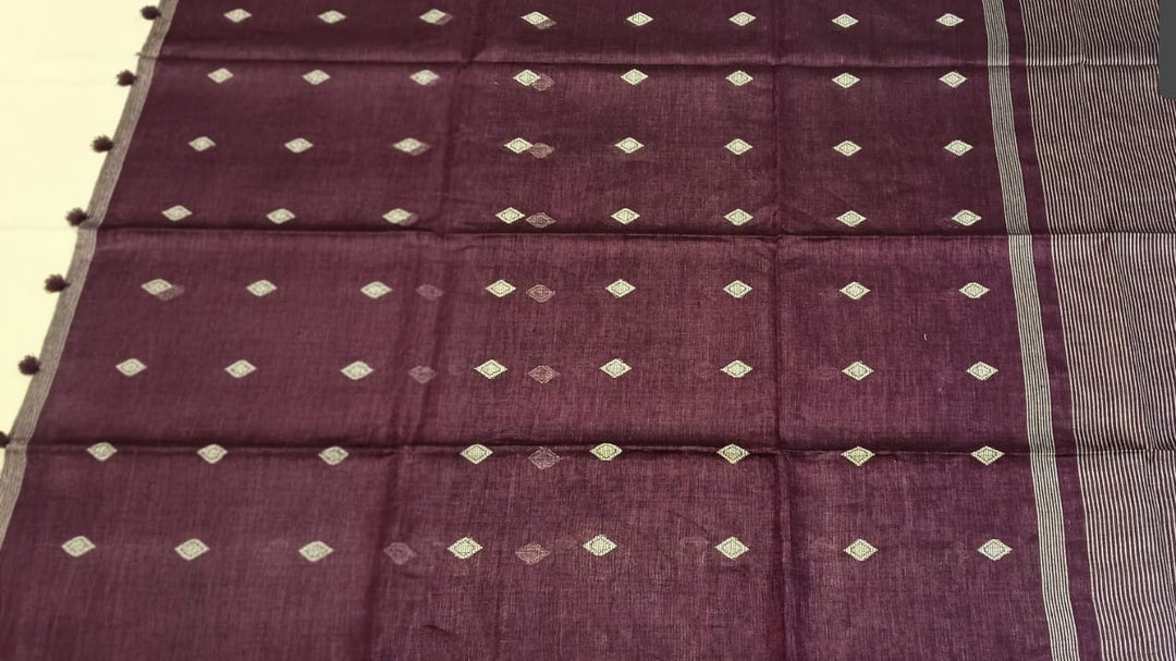Wine Purple Silver Saree