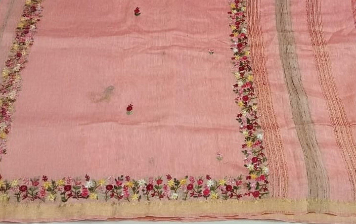 Rani Pink Floral Embroidered Saree