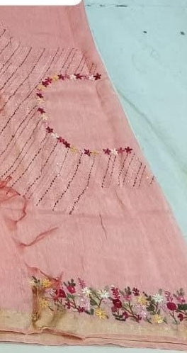 Rani Pink Floral Embroidered Saree