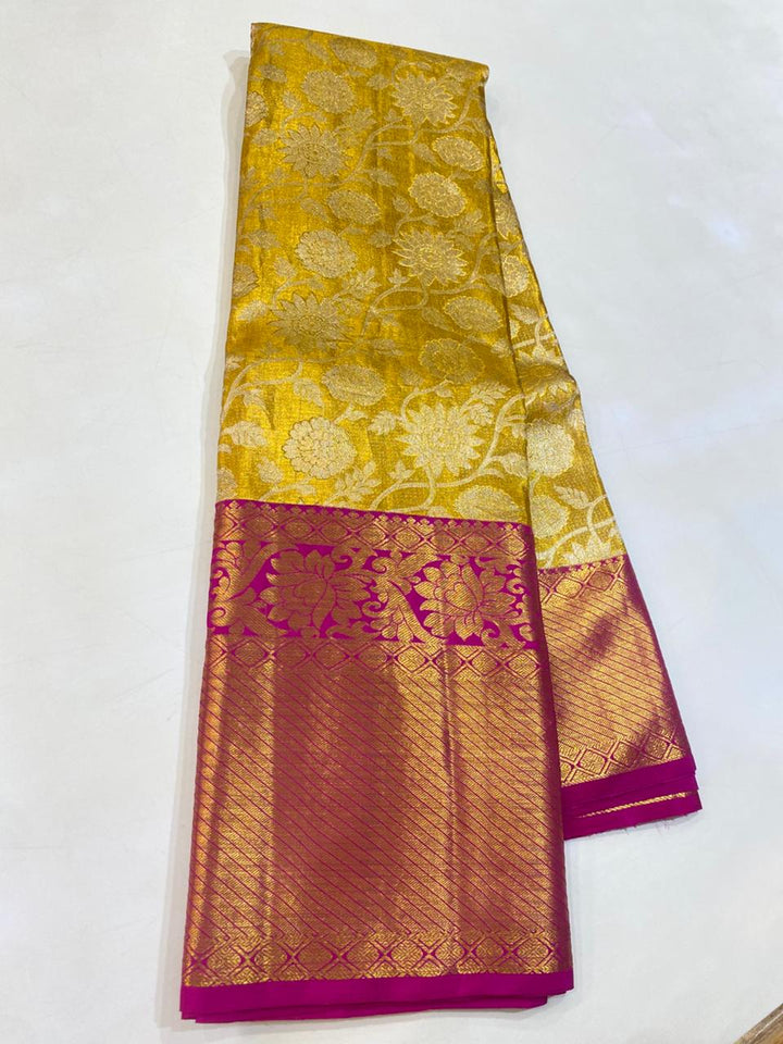 Mustard Yellow &amp; Magenta Banarasi Silk Saree