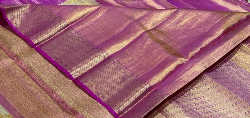 Mustard Yellow &amp; Magenta Banarasi Silk Saree