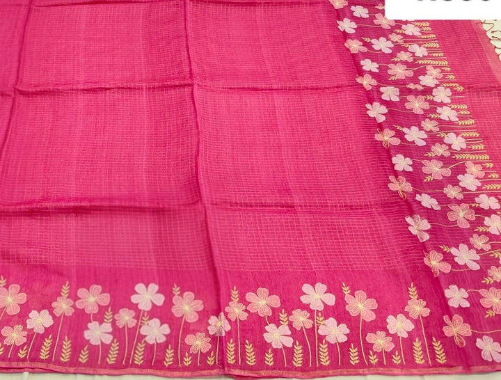 Rani Pink Floral Zari Saree
