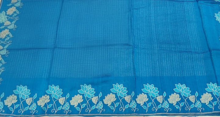Royal Blue Lotus Floral Border Saree