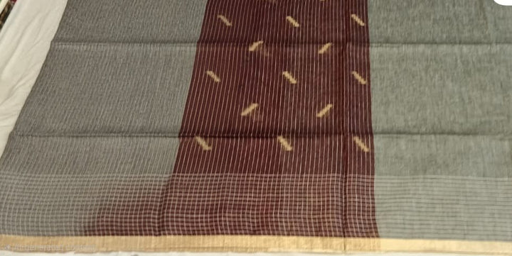 Maroon Grey Woven Zari Saree