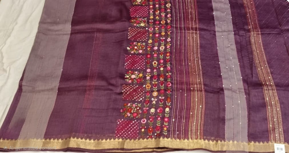 Wine Purple Floral Border Saree