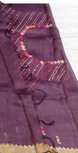 Wine Purple Floral Border Saree