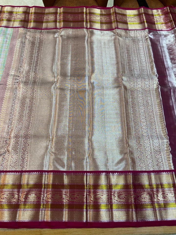 Pastel Green &amp; Pink Silk Saree