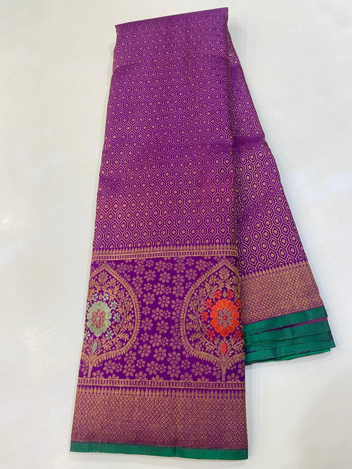 Royal Purple &amp; Teal Green Silk Saree