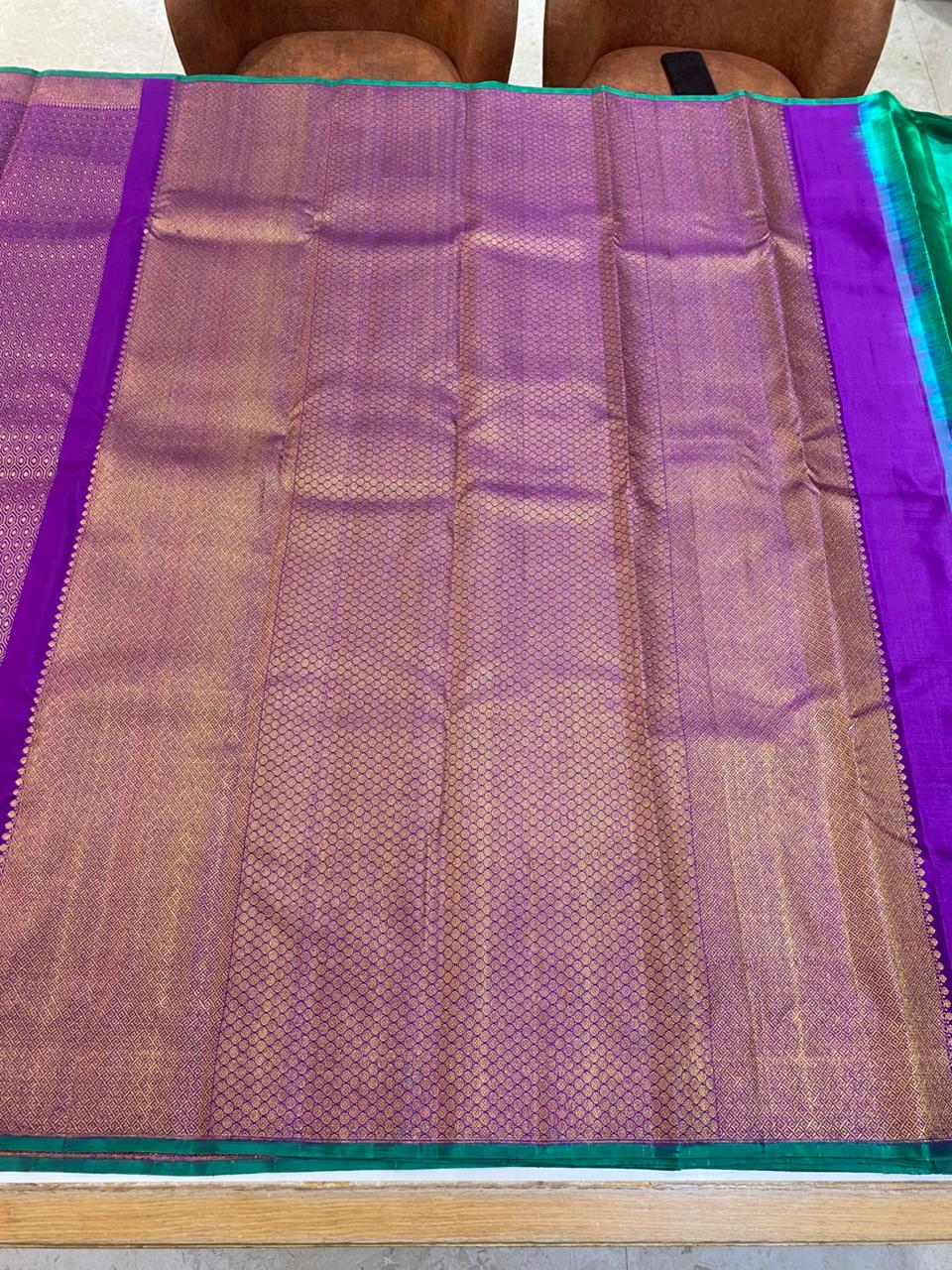 Royal Purple &amp; Teal Green Silk Saree