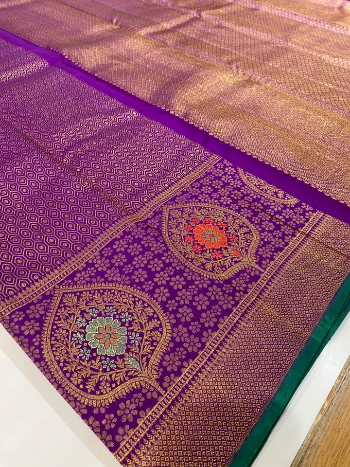 Royal Purple &amp; Teal Green Silk Saree
