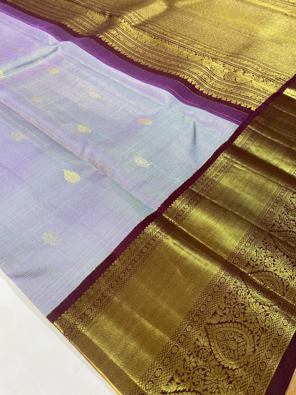 Lavender &amp; Maroon Kanjivaram Silk Saree
